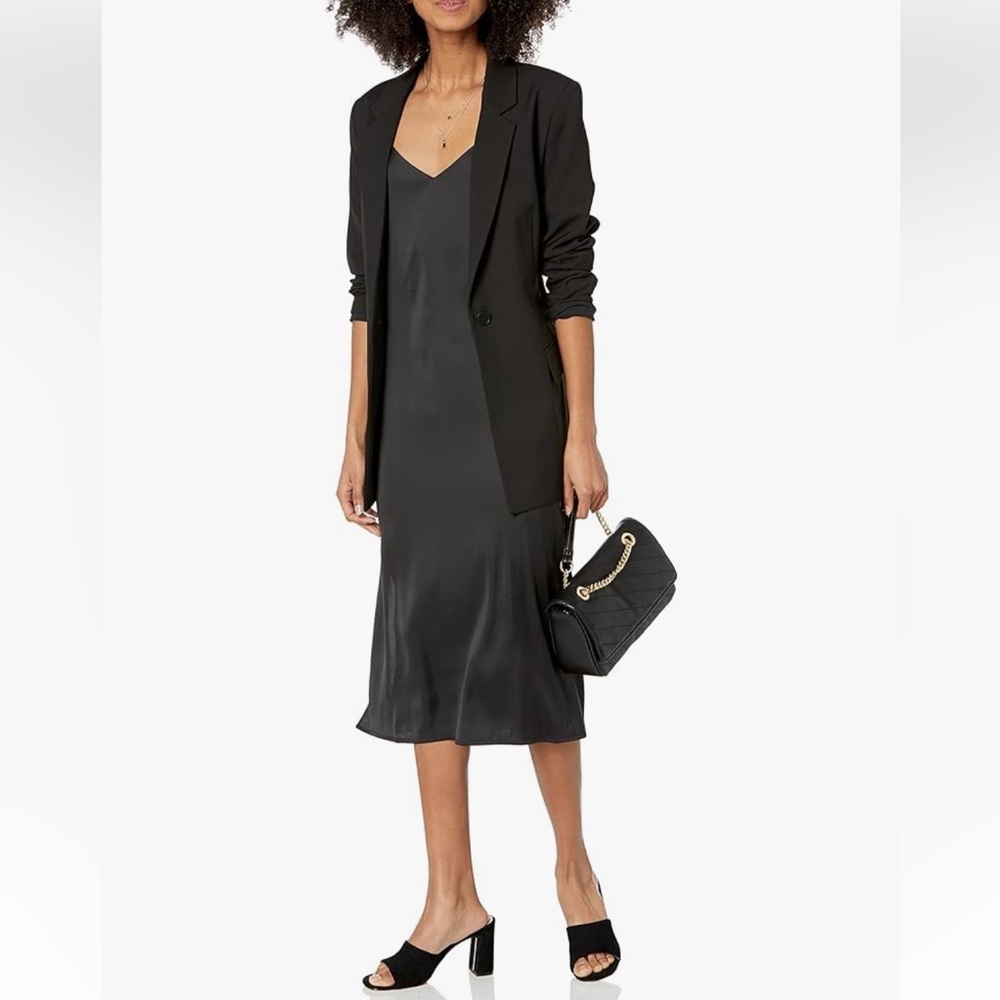 The Drop Ana Silky V Neck Midi Slip Dress Black - Picture 4 of 4